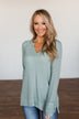 There You Go Again Thermal Notch Top- Dusty Sage
