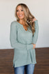 There You Go Again Thermal Notch Top- Dusty Sage