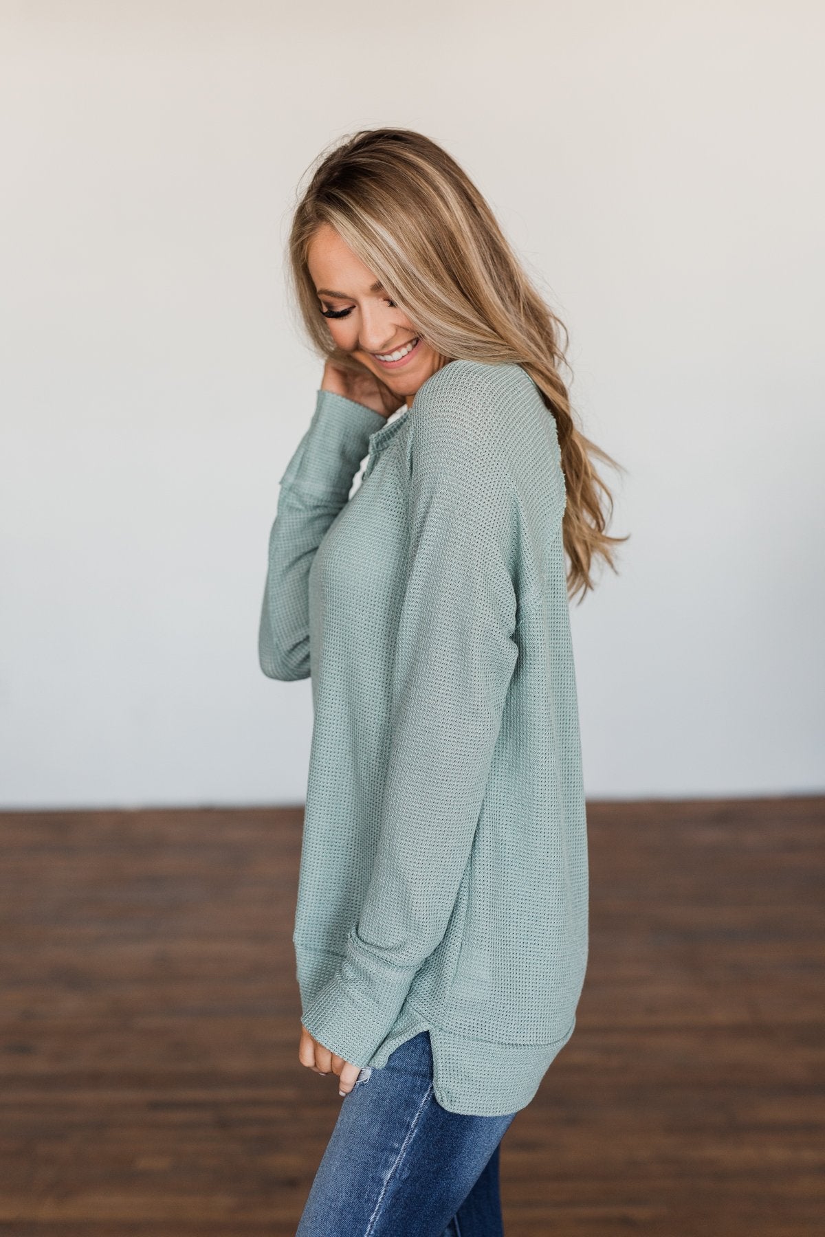 There You Go Again Thermal Notch Top- Dusty Sage