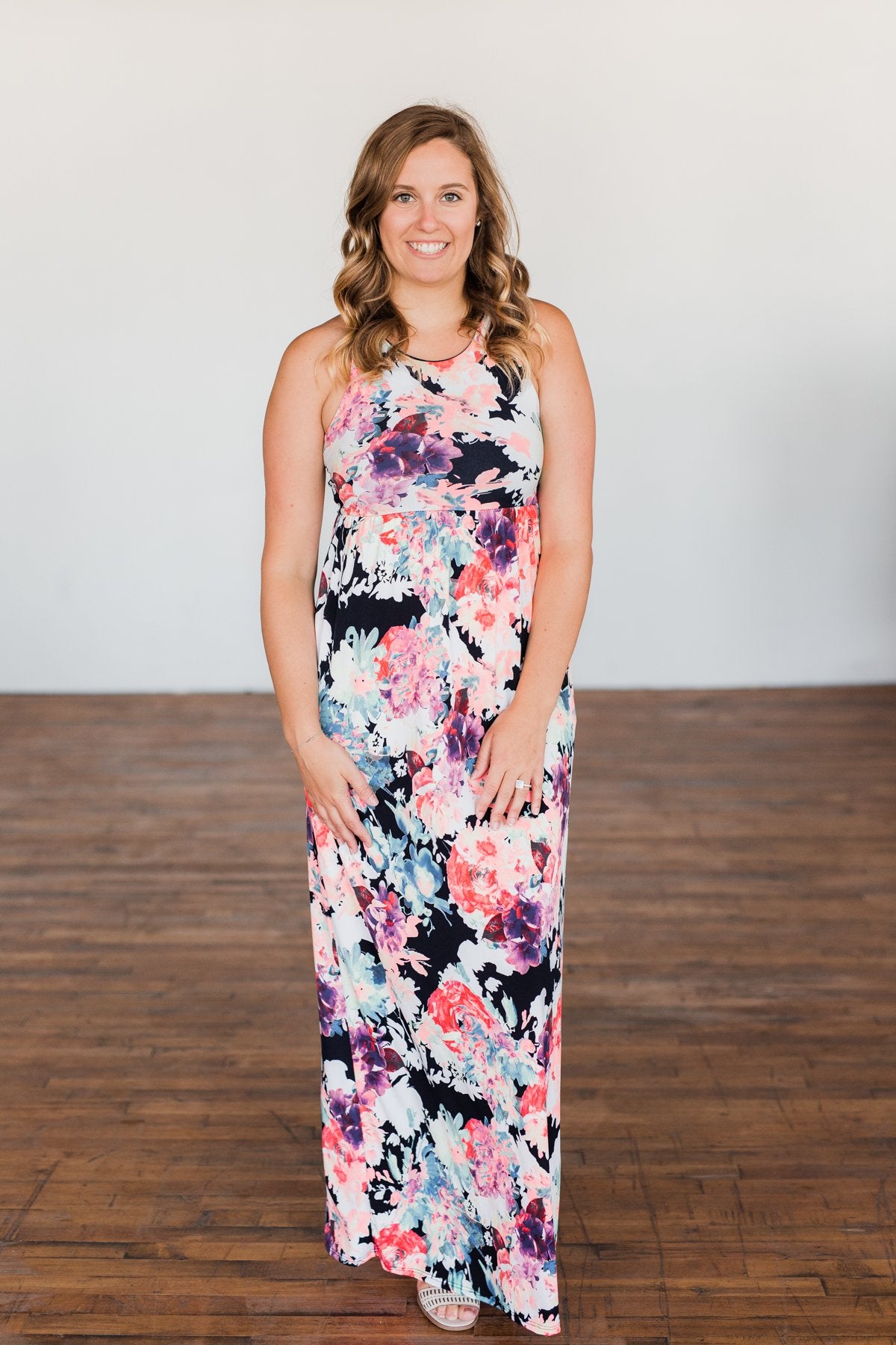 Thrills Of The Night Floral Maxi Dress- Navy & Multi-Color