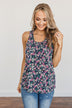 Center Of Attention Floral Tank Top- Navy