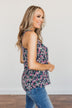 Center Of Attention Floral Tank Top- Navy