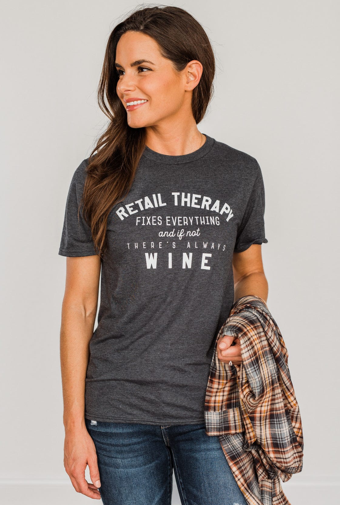 "Retail Therapy Fixes Everything.." Graphic Tee- Charcoal
