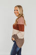 All About Autumn Color Block Knit Sweater- Deep Rust & Oatmeal