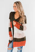 Long Knitted Color Block Cardigan- Forest Tones