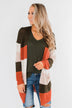 Long Knitted Color Block Cardigan- Forest Tones