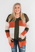 Long Knitted Color Block Cardigan- Forest Tones