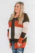 Long Knitted Color Block Cardigan- Forest Tones