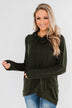 Cute & Casual Cowl Neck Pullover- Dark Olive