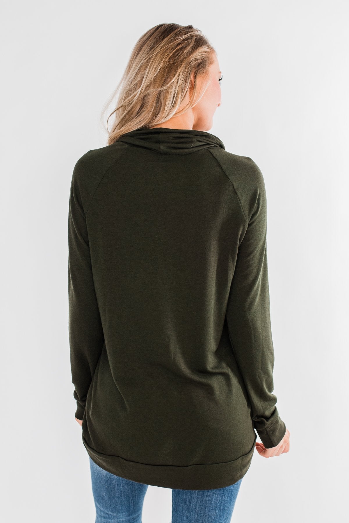 Cute & Casual Cowl Neck Pullover- Dark Olive