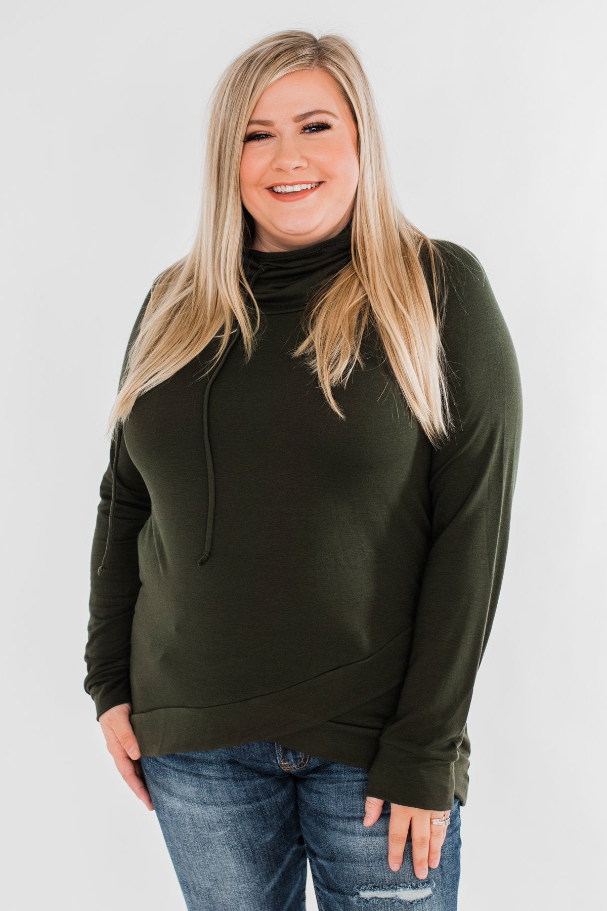 Cute & Casual Cowl Neck Pullover- Dark Olive