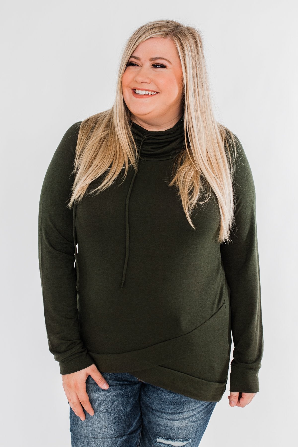 Cute & Casual Cowl Neck Pullover- Dark Olive