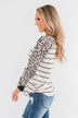 Oh So Fierce Long Sleeve Top- Charcoal & Leopard