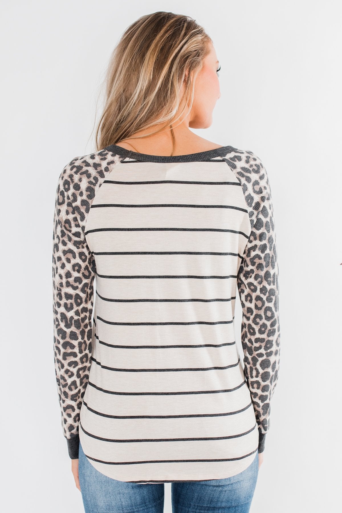 Oh So Fierce Long Sleeve Top- Charcoal & Leopard