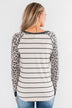 Oh So Fierce Long Sleeve Top- Charcoal & Leopard