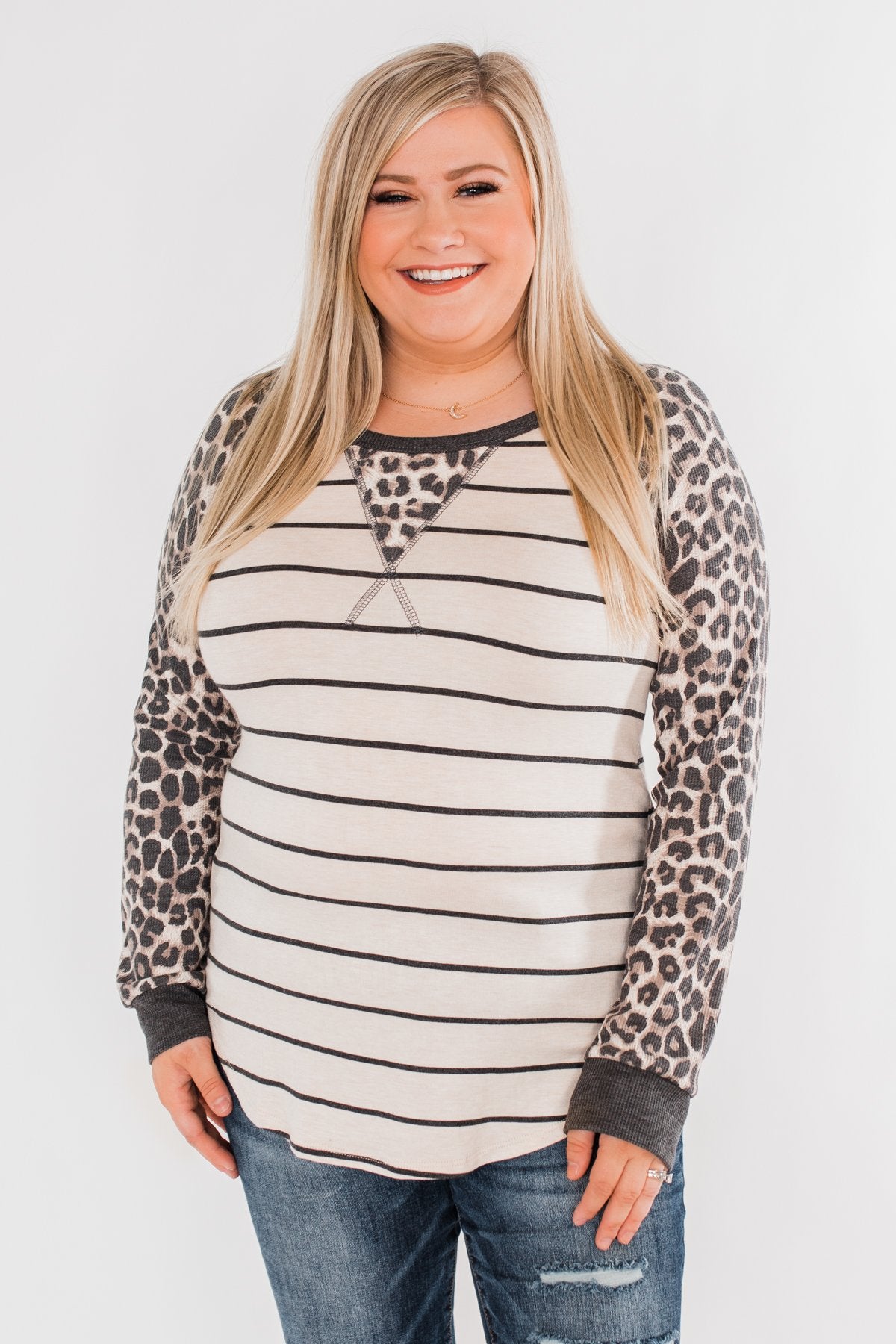 Oh So Fierce Long Sleeve Top- Charcoal & Leopard