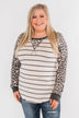 Oh So Fierce Long Sleeve Top- Charcoal & Leopard