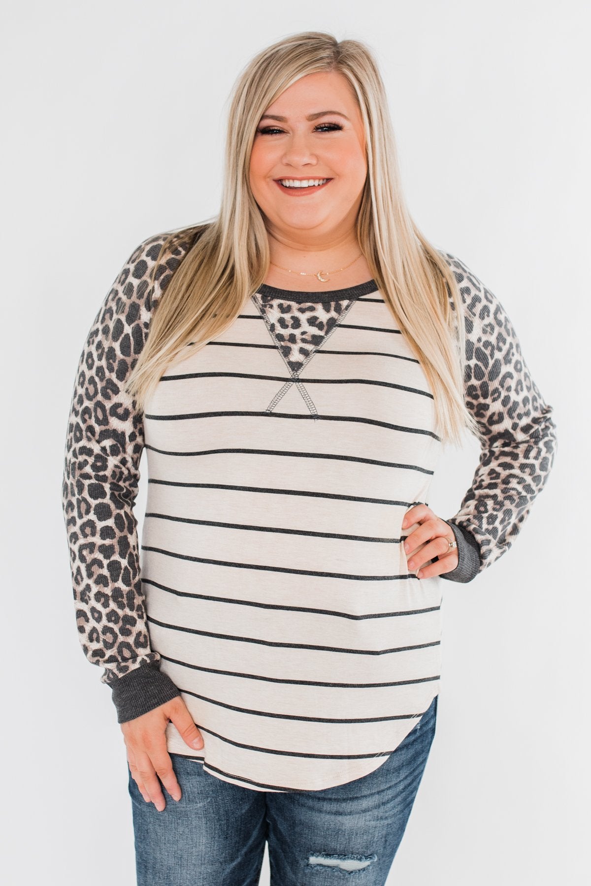 Oh So Fierce Long Sleeve Top- Charcoal & Leopard