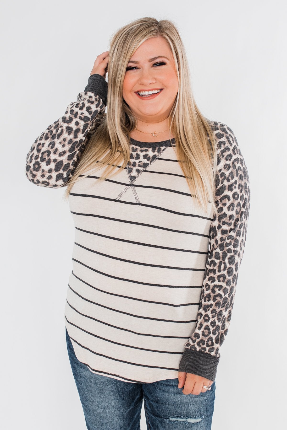 Oh So Fierce Long Sleeve Top- Charcoal & Leopard