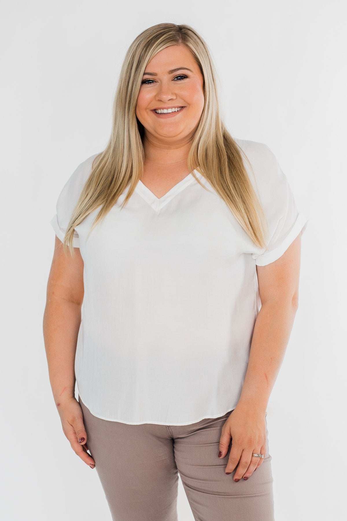 Basic Beauty V-Neck Short Sleeve Top- Ivory