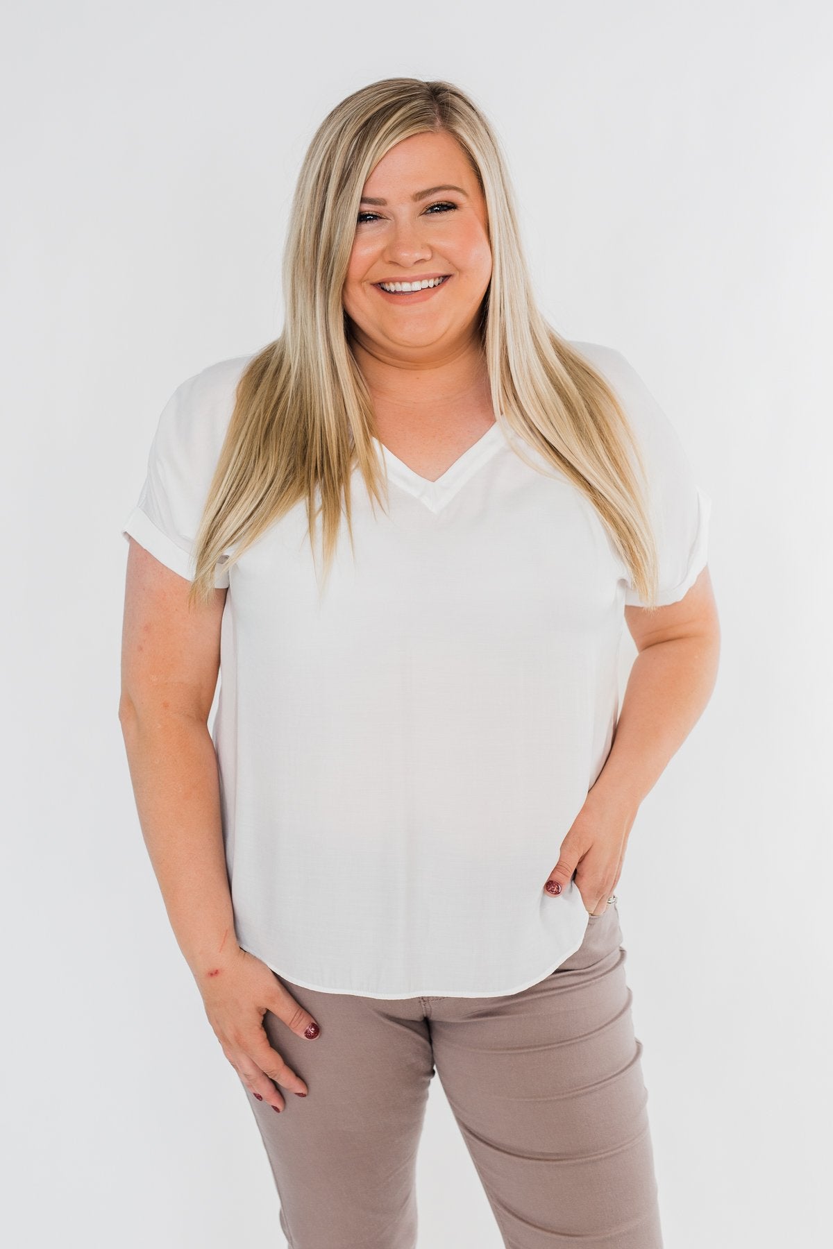 Basic Beauty V-Neck Short Sleeve Top- Ivory