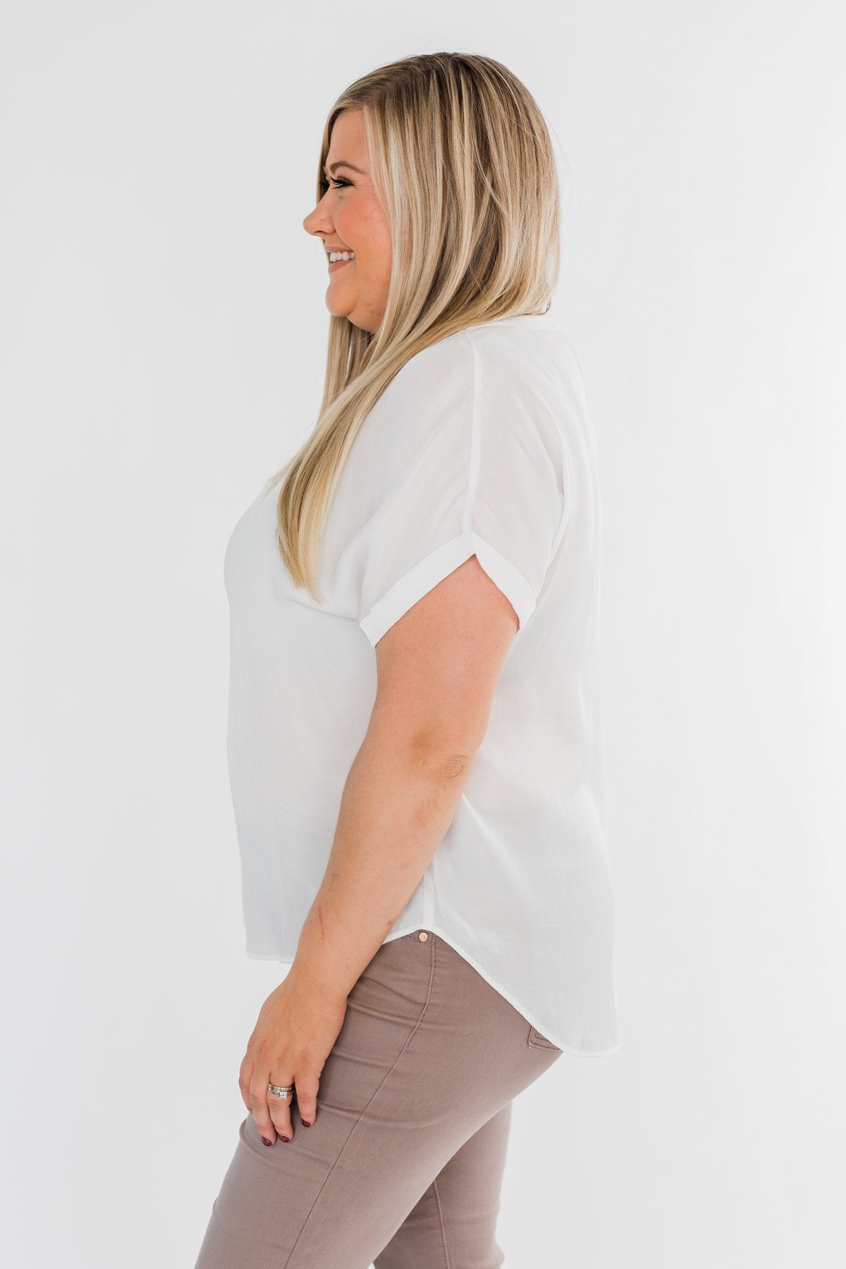 Basic Beauty V-Neck Short Sleeve Top- Ivory
