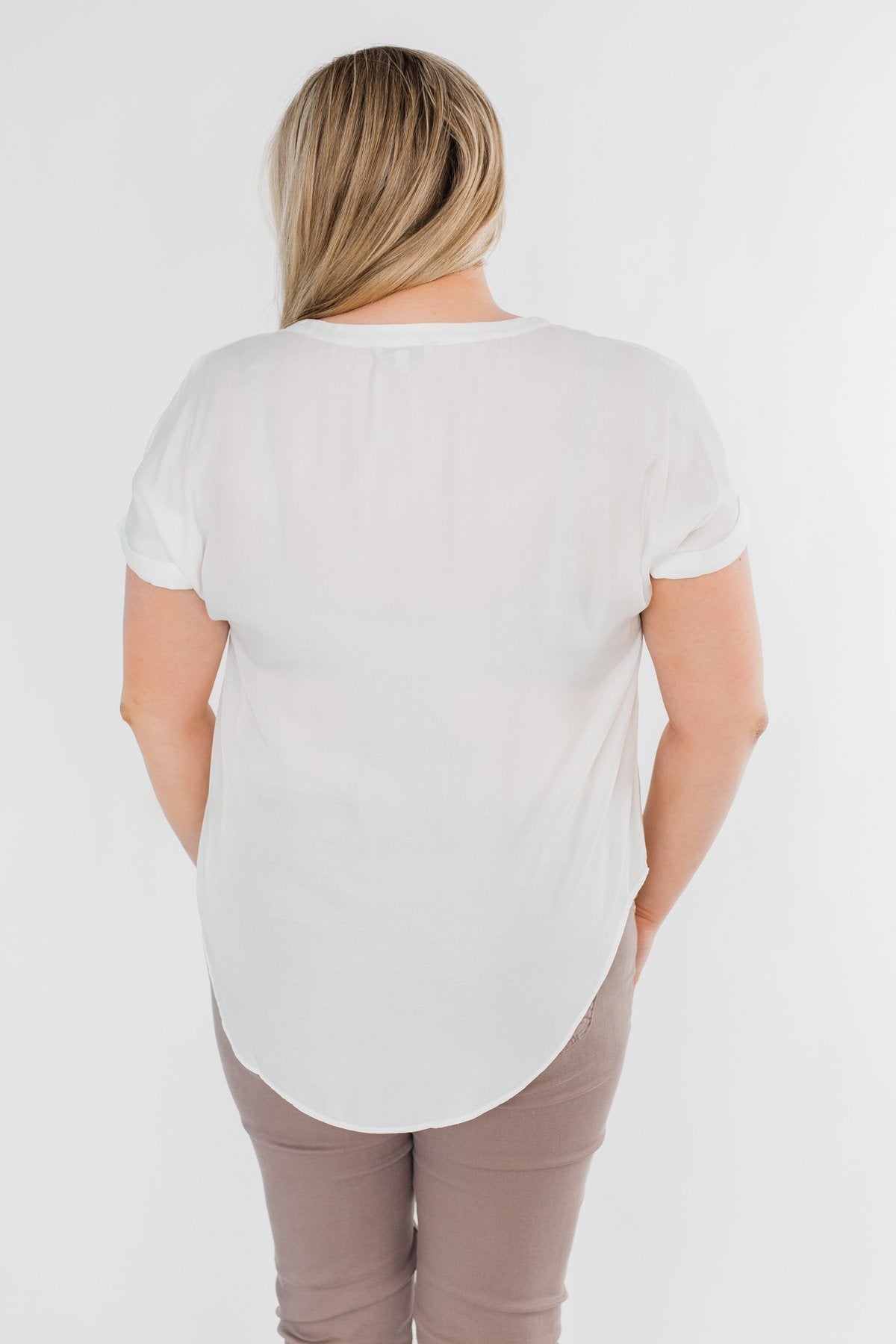Basic Beauty V-Neck Short Sleeve Top- Ivory