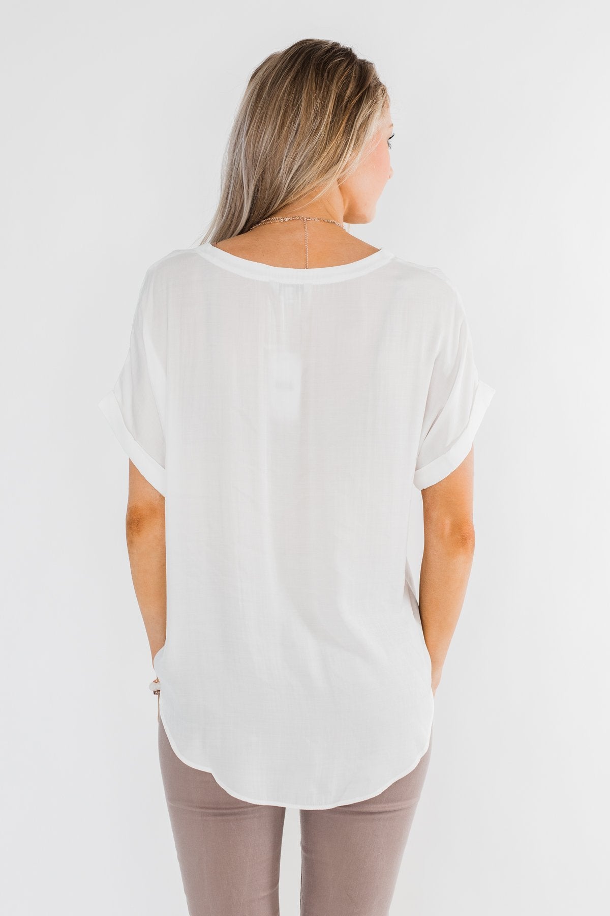 Basic Beauty V-Neck Short Sleeve Top- Ivory