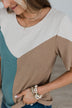 Be The Exception Color Block Top- Taupe & Teal