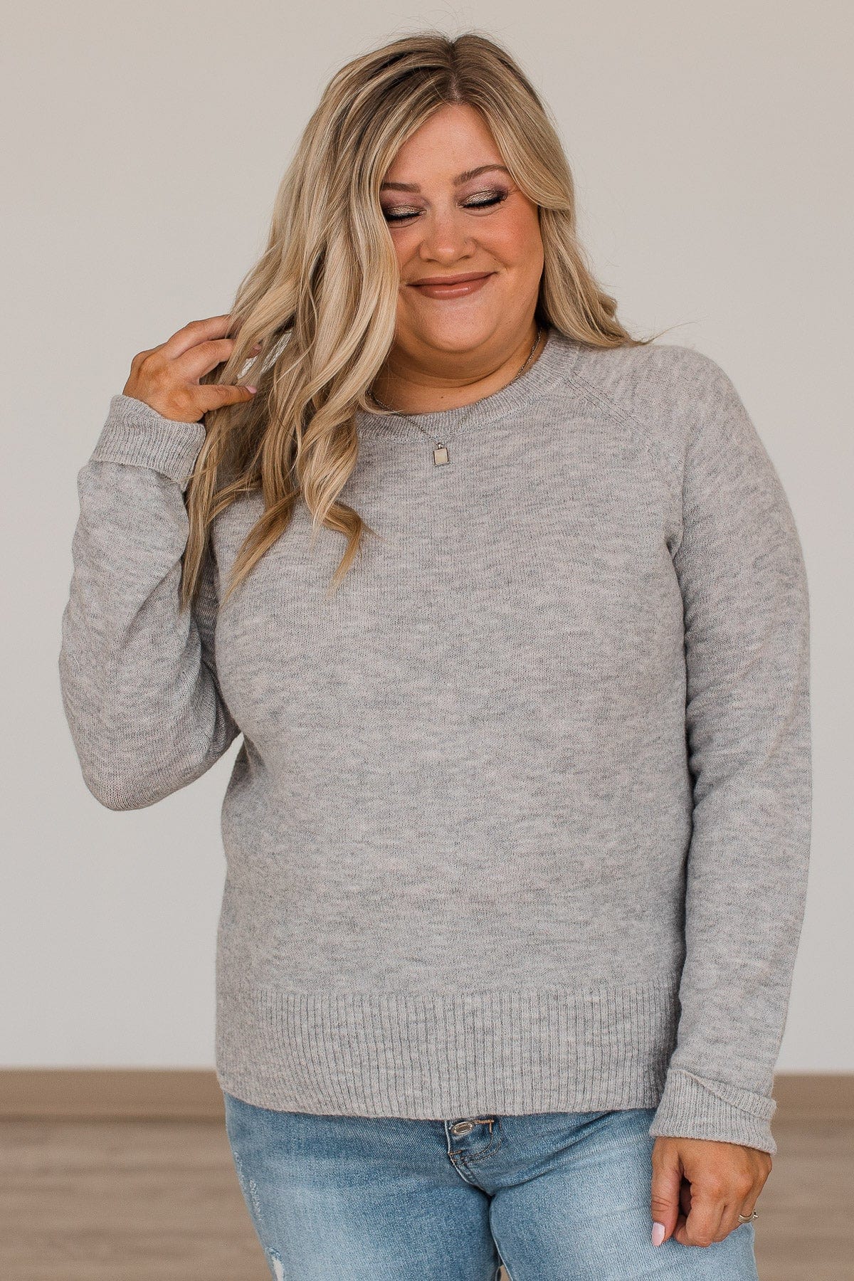 No Regrets Brushed Knit Sweater- Heather Grey