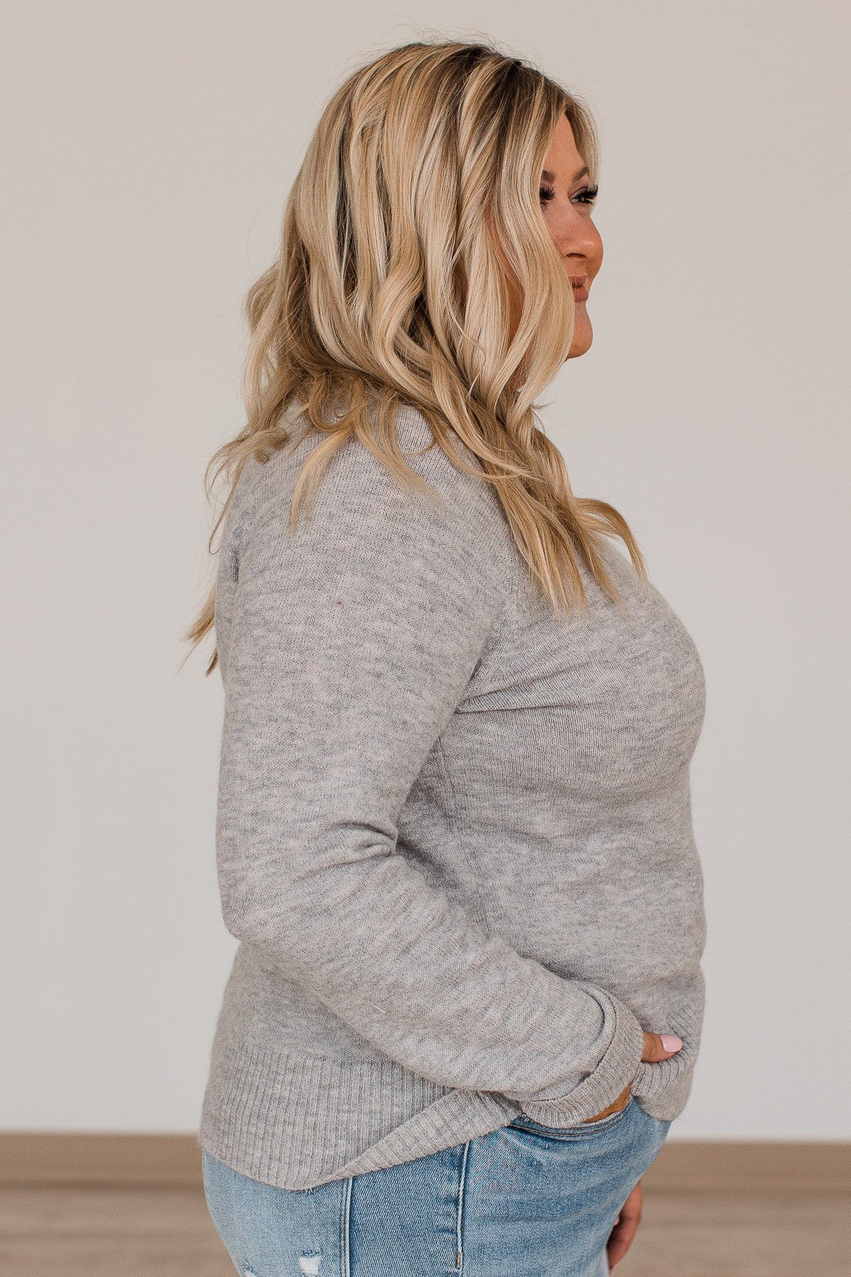 No Regrets Brushed Knit Sweater- Heather Grey