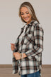 From Now On Plaid Button Top- Sage