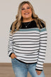 Can't Stay Away Striped Sweater- Black & Teal