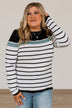 Can't Stay Away Striped Sweater- Black & Teal