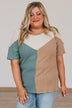 Be The Exception Color Block Top- Taupe & Teal