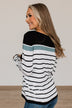 Can't Stay Away Striped Sweater- Black & Teal