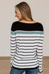 Can't Stay Away Striped Sweater- Black & Teal