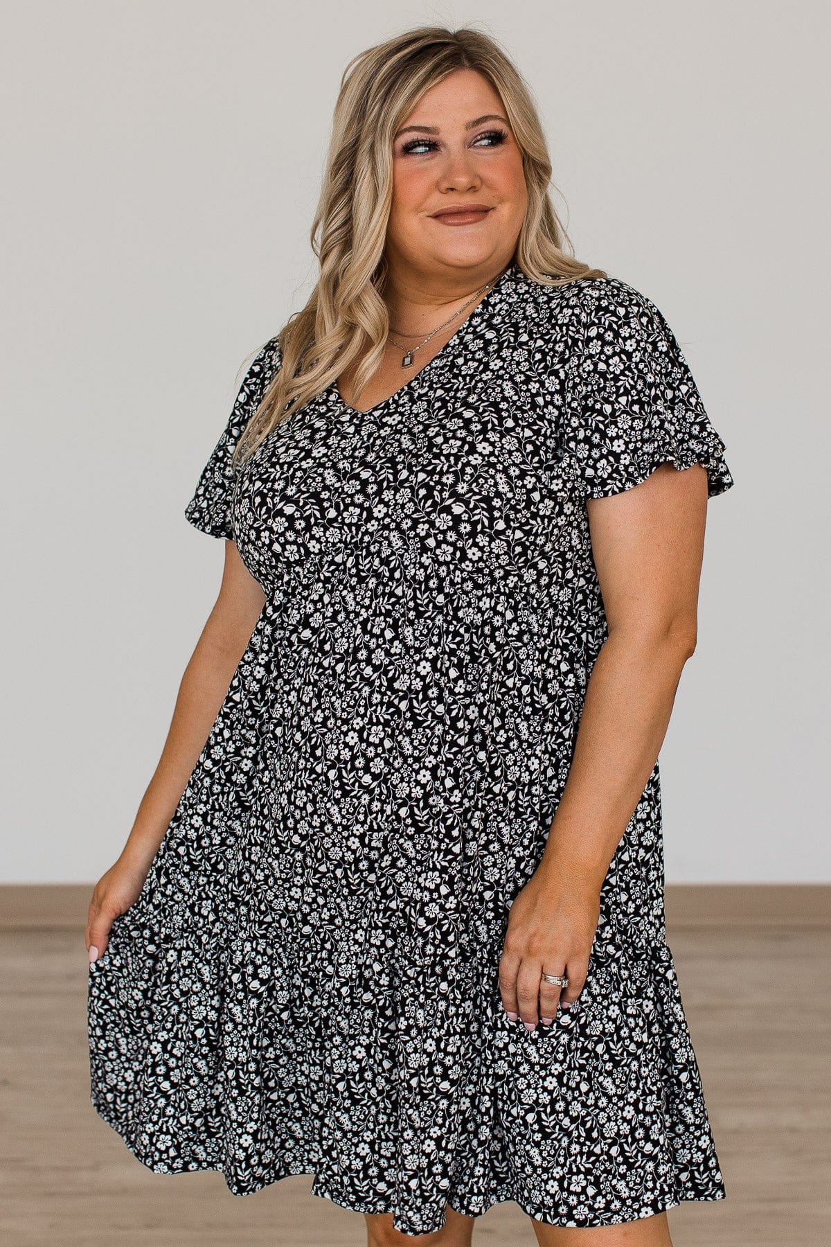 Midnight Memories Floral Tiered Dress- Black