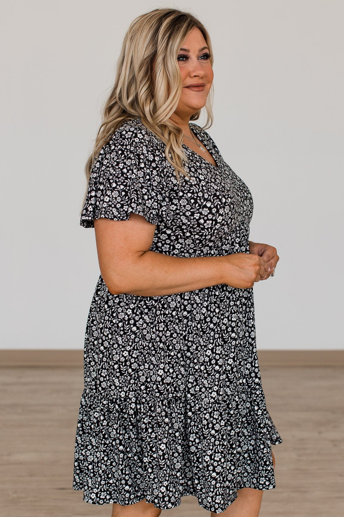 Midnight Memories Floral Tiered Dress- Black