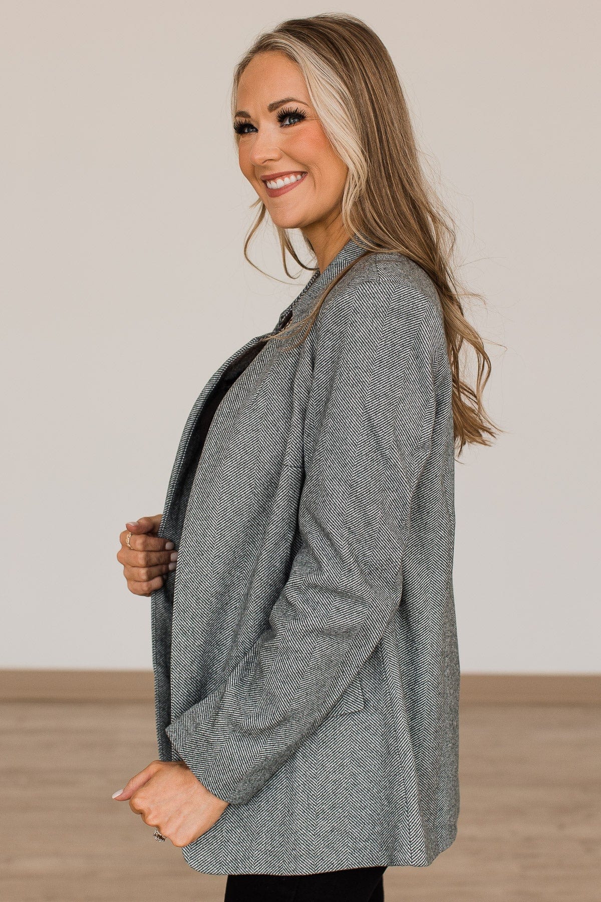 Live Your Potential Open Front Blazer- Grey