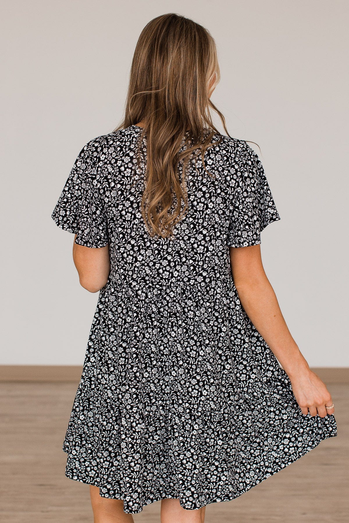 Midnight Memories Floral Tiered Dress- Black