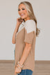 Be The Exception Color Block Top- Taupe & Teal