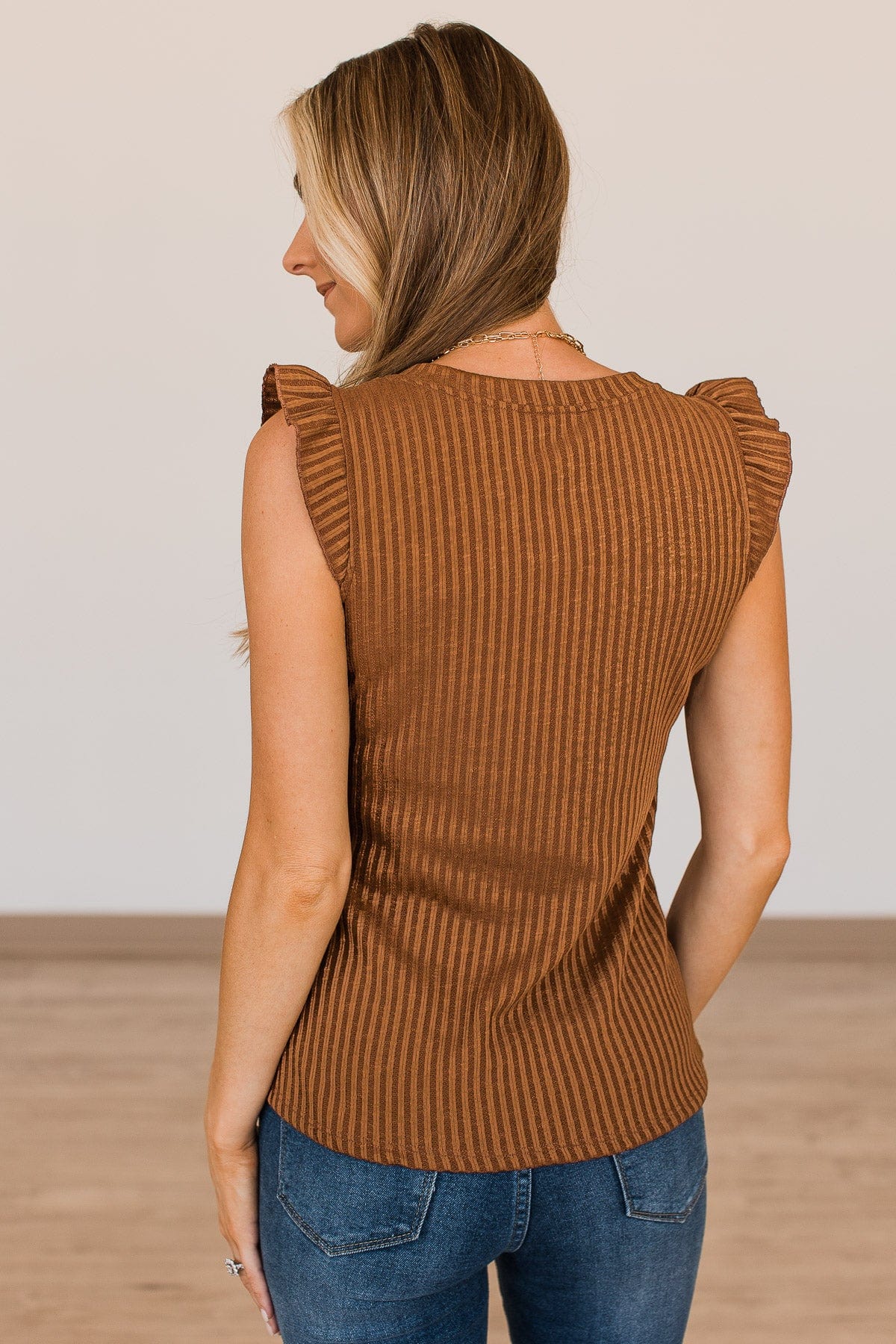 Late Night Romance Ribbed Top- Brown