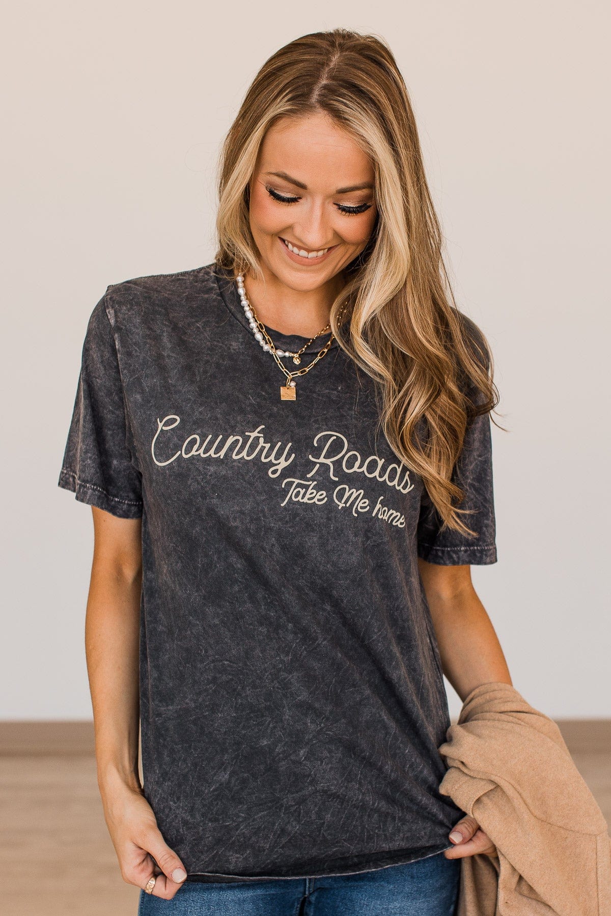 "Country Roads, Take Me Home" Graphic Tee- Charcoal