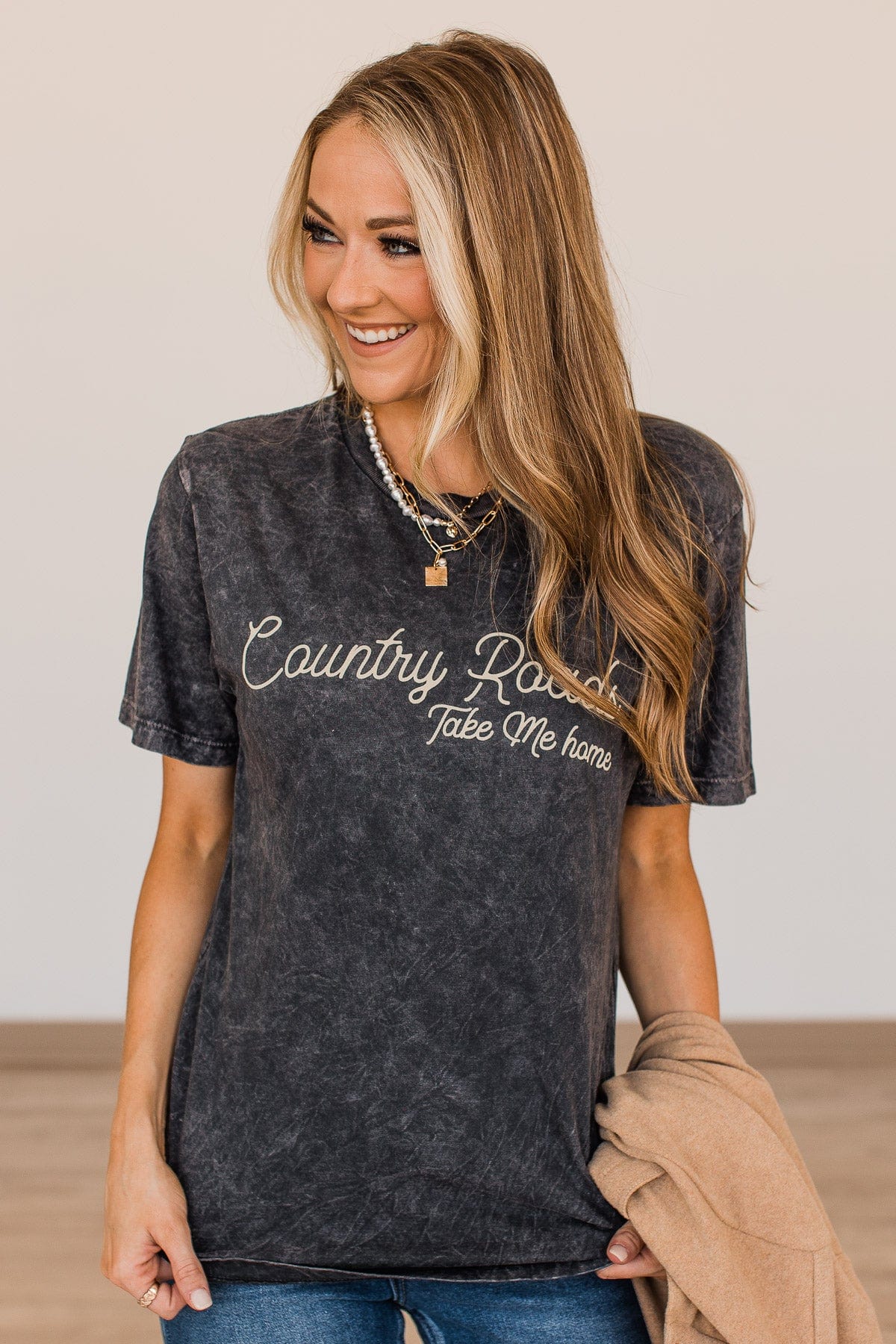 "Country Roads, Take Me Home" Graphic Tee- Charcoal
