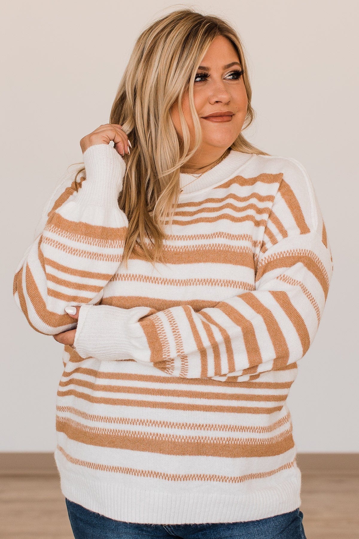 Looking For Love Striped Sweater- Ivory & Camel