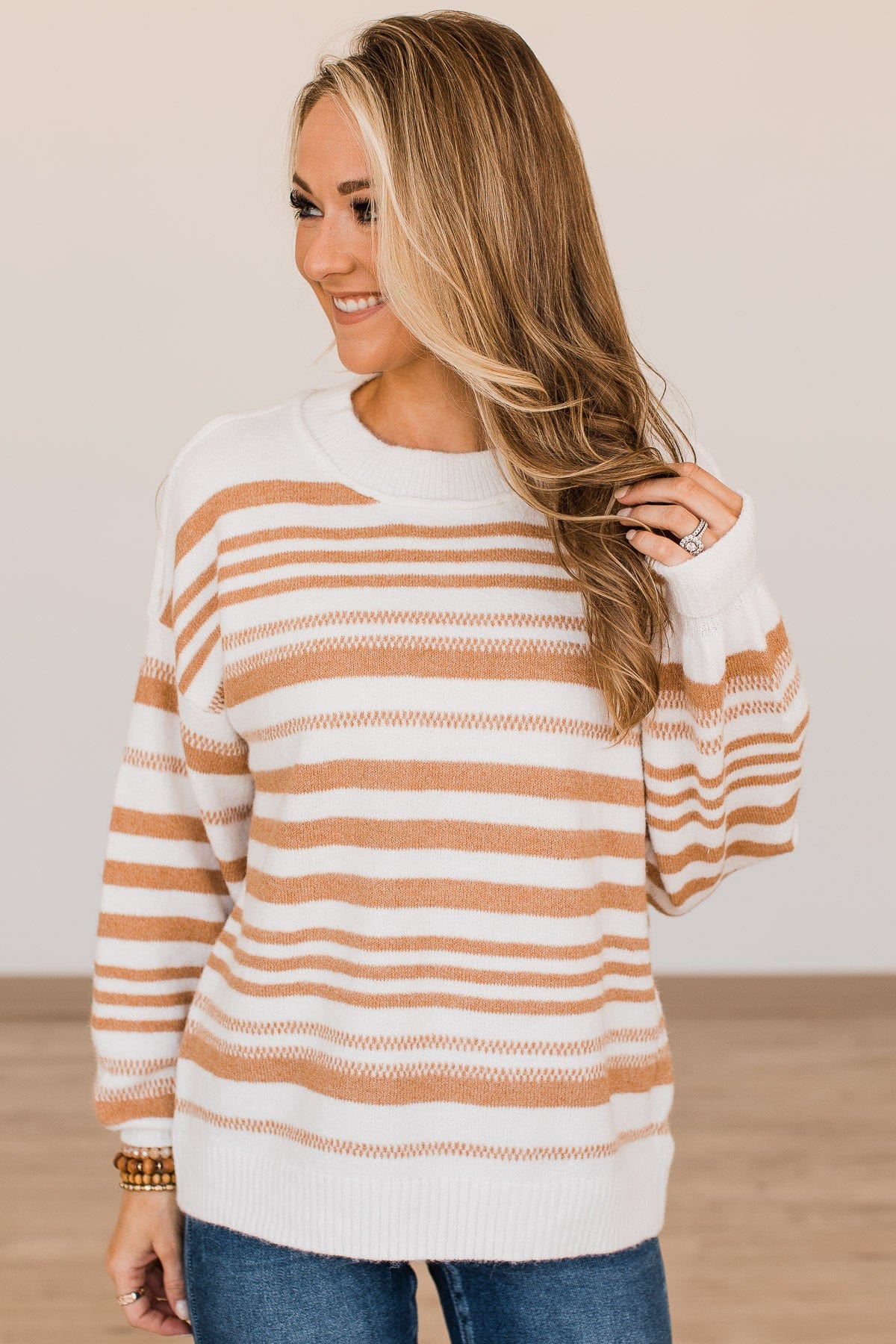 Looking For Love Striped Sweater- Ivory & Camel