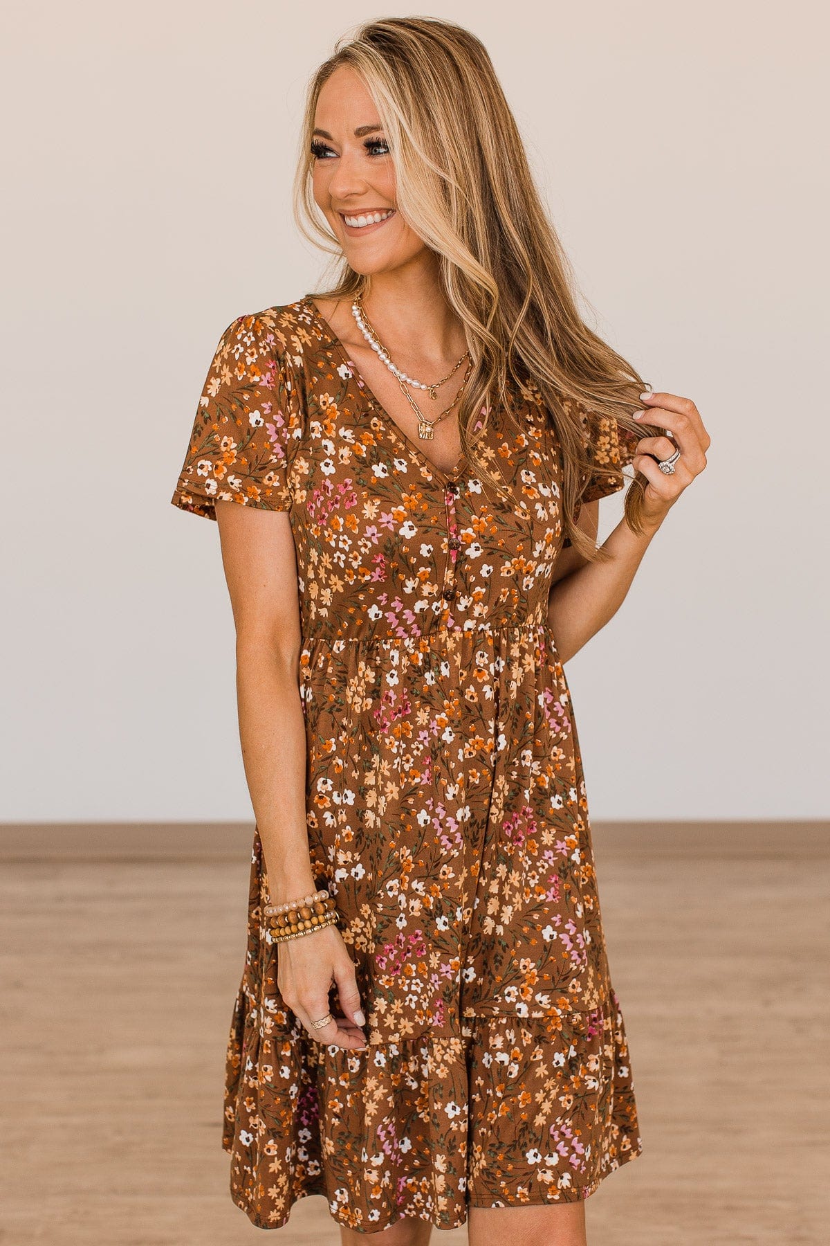 That Forever Feeling Floral Dress- Brown