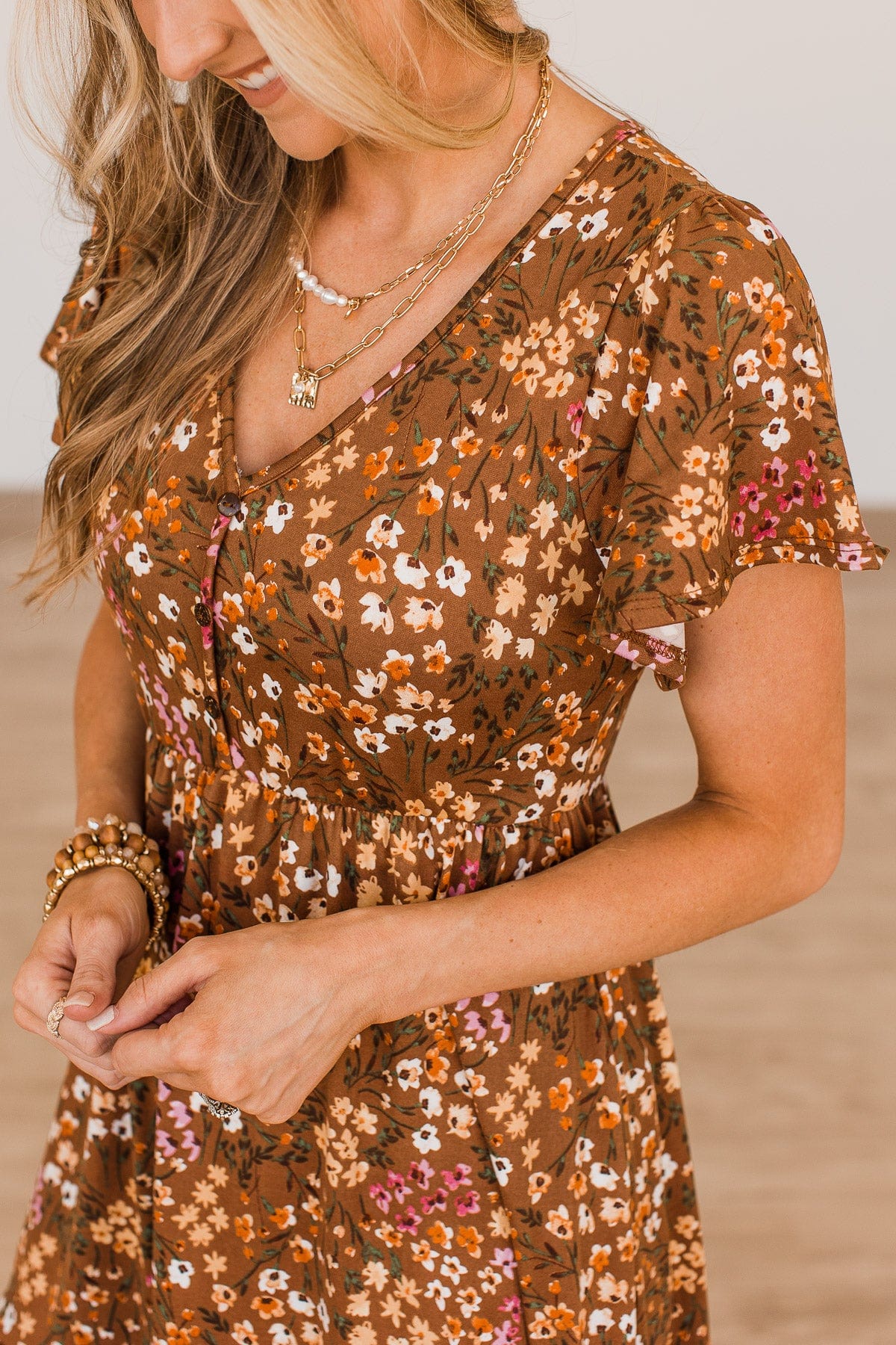 That Forever Feeling Floral Dress- Brown
