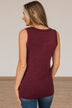 Wishful Thinking Button Henley Tank Top- Burgundy